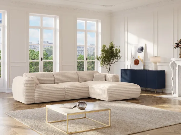 Vente-unique - POGNI Sofa SamtStoff Beige - B 165 cm x H 73 cm x L 280 cm