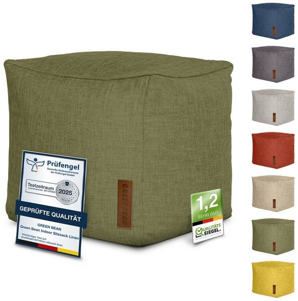 Green Bean Pouf Cube Linen (Indoor Sitzhocker Sitzkissen Fußhocker Relax-Sessel, Made in Germany), die ideale Ergänzung zum Sitzsack