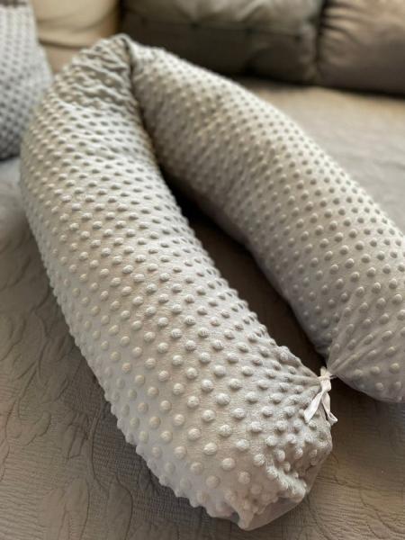 Loolay Stillkissen MINKY/ Baumwolle Seitenschläferkissen GRAU Kissen ink. Bezug 170 cm, WEICH Schwangerschaftskissen ink. MINKY/Kissenbezug Mustern Sterne, Punkte, Pustelblume, Feder, Elefant, XXL Stillkissen + Bezug abnehmbar mit Reißverschluss!, LOOL...