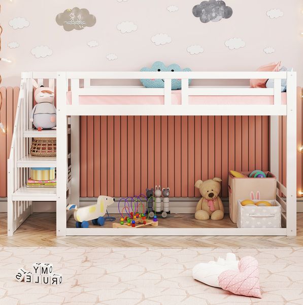 Hausbett Etagenbett Weiß 90x200 Mit Lattenrost Sicherheitsgeländer Aufbewahrungsleiter Stauraum Kiefer Massivholz 120kg Belastbar Kinderzimmer Multifunktional Spielbereich Schlafplatz Geschwisterbett