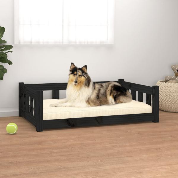 Hundebett Massivholz Kiefer, Schwarz 95,5x65,5x28 cm