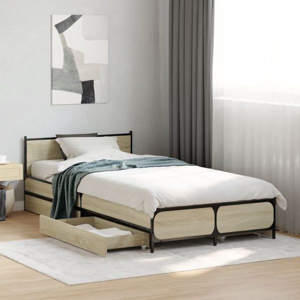 vidaXL Bettgestell mit Schubladen Sonoma-Eiche 75x190 cm Holzwerkstoff 3279973