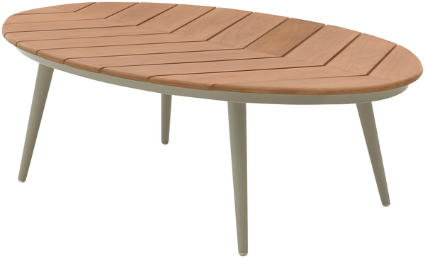 7015 Couchtisch 69x110, oval, Platte: Teakholz natur, Gestell: Alu Taupe