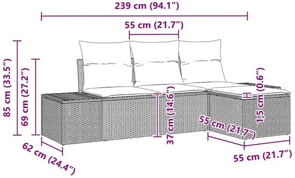vidaXL Garten-Sofa-Set mit Kissen 4 pcs Beige und Hellgrau Poly-Rattan 3355679 Bild 12