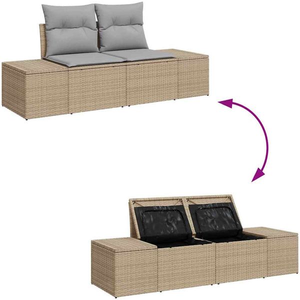 vidaXL Garten-Sofa-Set mit Kissen 4 pcs Beige und Hellgrau Poly-Rattan 3355679 Bild 9
