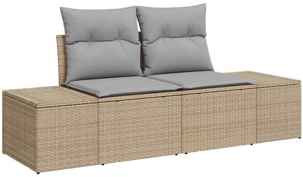 vidaXL Garten-Sofa-Set mit Kissen 4 pcs Beige und Hellgrau Poly-Rattan 3355679 Bild 4