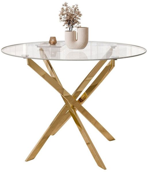 Lookway Esstisch CRISTAL 100 cm Runder Esstisch mit Glasplatte, Durchmesser Ø 100 cm