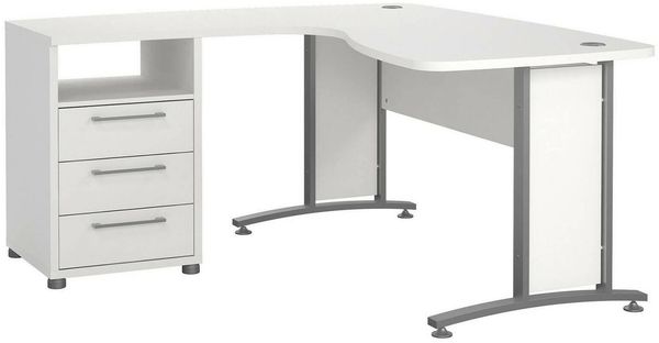 Dmora Schreibtisch Estong, Mehrzweckschreibtisch, Bürotisch für PC, Eckschreibtisch, 159x150 h75 cm, Weiß und Grau