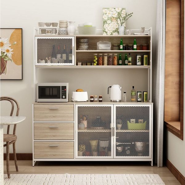 FUFU&GAGA Küchenbuffet Buffetschrank mit Arbeitsplatte und 3 Schubladen