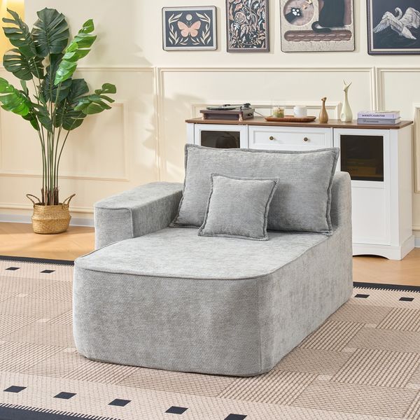Chaiselongue aus Chenille mit Kissen, grau