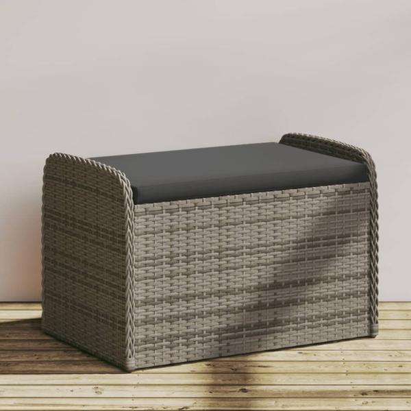 vidaXL Sitzbank mit Stauraum & Kissen Grau 80x51x52 cm Poly Rattan 365731