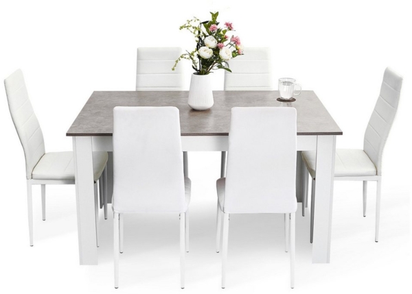 Mondeer Essgruppe Esszimmergruppe (Set, 7-tlg), Spanplatte & Lederimitat, Zweifarbig, Ergonomisch, Weiß+Grau Bild 5