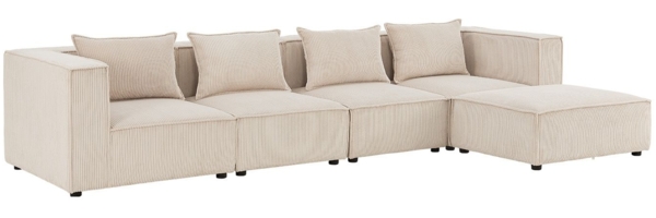 Juskys modulares Sofa Domas XL - Couch für Wohnzimmer - 4 Sitzer - Ottomane, Armlehnen & Kissen - Ecksofa Eckcouch Ecke - Wohnlandschaft Cord Beige