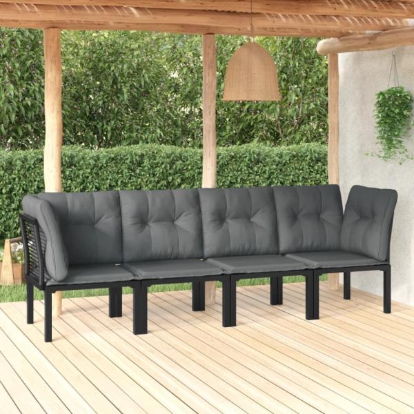 vidaXL 4-tlg. Garten-Lounge-Set Schwarz und Grau Poly Rattan 362802