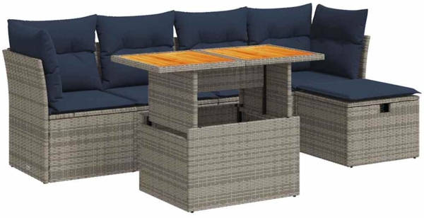 vidaXL 6-tlg. Garten-Sofagarnitur mit Kissen Grau Poly Rattan Akazie 3327971