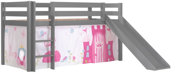 Kinderbett mit Rutsche Karolina Massivholz Grau Textilset Princess 1