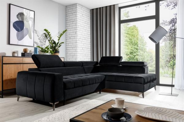 Ecksofa Schlafsofa Sofa AGNESA Stoff Salvador Schwarz Ottomane Rechts