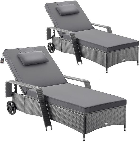 Casaria® Sonnenliege 2er Set mit Rollen Auflage Grau Anthrazit