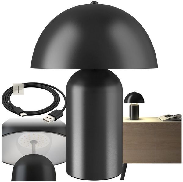 tectake Schreibtischlampe Akku-Tischlampe, Stabil, nicht relevant, Kleine Retro-Tischleuchte im angesagten Pilzdesign der 70er-Jahre