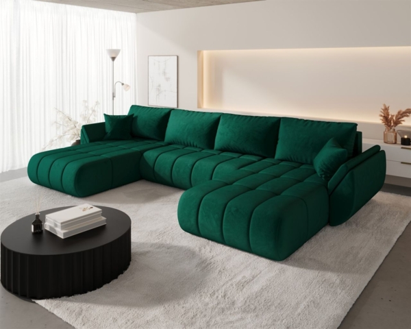Wohnlandschaft Sofa mit Schlaffunktion MISATO Stoff Monolith Grün Bild 2