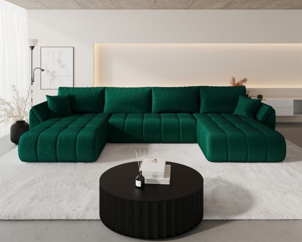 Wohnlandschaft Sofa mit Schlaffunktion MISATO Stoff Monolith Grün Bild 1