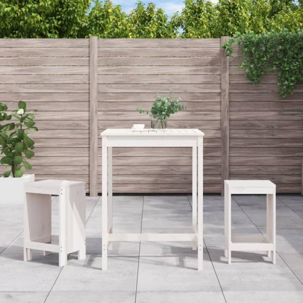 vidaXL 3-tlg. Gartenbar-Set Weiß Massivholz Kiefer 3157734