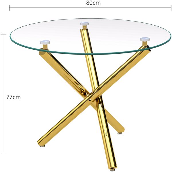 Runder Esstisch mit Platte aus gehärtetem Glas und goldfarbenen Beinen, Couchtisch, moderner minimalistischer Esstisch, 80 × 80 × 76 cm Bild 3