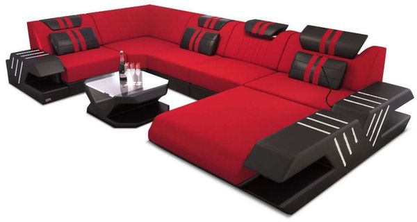 Couchlandschaft Venedig U Form in Stoff - Mikrofaserstoff - rot-schwarz - Rechts
