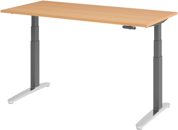 bümö elektrisch höhenverstellbarer Schreibtisch 160x80 cm mit Memory-Steuerung - Design Schreibtisch höhenverstellbar elektrisch, elektrischer Schreibtisch Buche, Gestell graphit/alu, XBHM16-6-GC