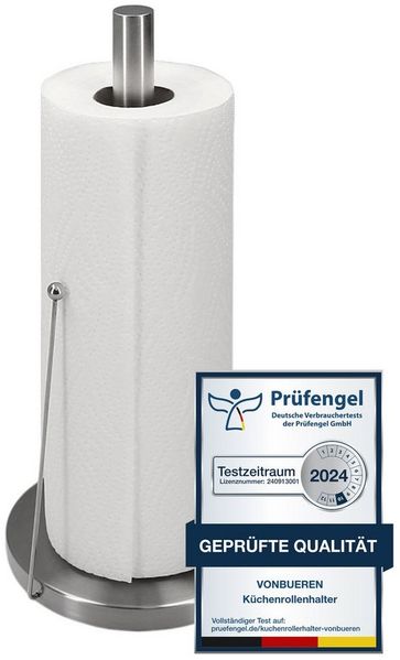 VonBueren Küchenrollenhalter stehend 32 x 15 cm Edelstahl silber