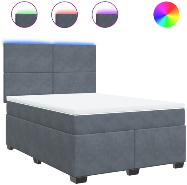 vidaXL Boxspringbett mit Matratze Dunkelgrau 140x190 cm Samt 3293201