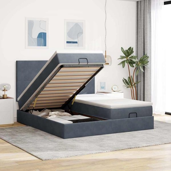vidaXL Ottoman-Bett mit Matratzen Dunkelgrau 180x200 cm Samt 3313755