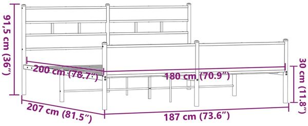 vidaXL Metallbett ohne Matratze Braun Eichen-Optik 180x200 cm 3308517 Bild 9