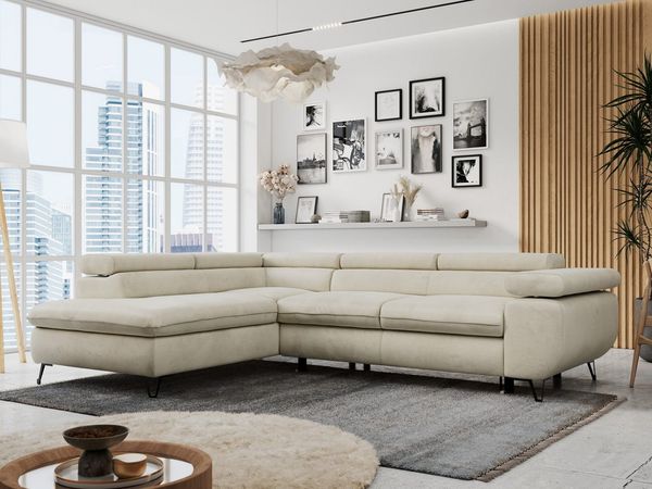 MKS MÖBEL Ecksofa PETER L, Set, Ecksofa L-form, HR35-Schaum, Wellenfederkern, Bettfunktion, Einstellbare Kopfstützen, Bettkasten