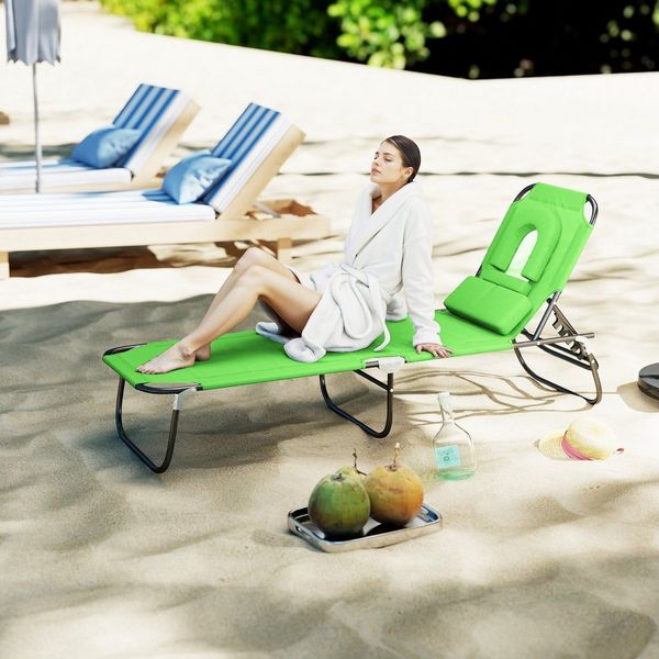 Outsunny Gartenliege mit Gesichtsloch, Kopfkissen, 4-Fach verstellbare Rückenlehne, Liegestuhl, 1 St, Sonnenliege, für Garten Strand Pool Grün