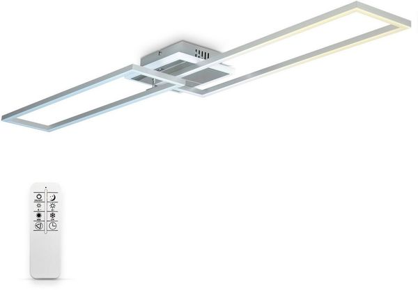 B.K.Licht Deckenleuchte LED-Deckenlampe FRAME dimmbar 110x25cm CCT Alu-gebürstet - BKL1439, Dimmfunktion, LED fest integriert, Farbwechsler, Fernbedienung, 40W 5200lm 2700-6500K, Nachtlicht Timer schwenkbar Büro