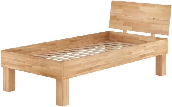 Einzelbett Buche 100x200 stabil hoch Massivholzbett Seniorenbett Zubehör wählbar V-60.81-10Federleisten