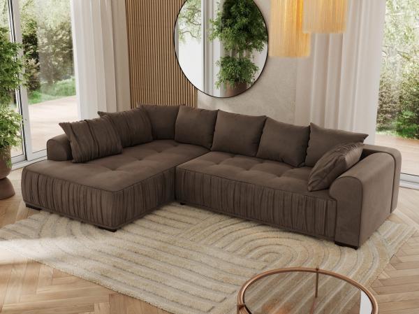 Ecksofa mit Schlaffunktion und Armlehnen, Komfortschaum, L-förmige Ecke - ORTA - links - Braun Velours