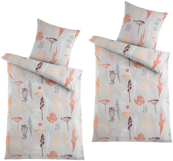 HTI-Living Grau/Orange Mikrofaser Flausch Bettwäsche 2 Sets