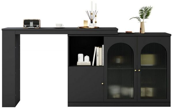 i@home Bartisch 360° drehbar, Esstheke, Kücheninsel mit Stauraum Sideboard (Bis 60 kg belastbar, Aufbewahrungsschrank mit Changhong-Glastür), Um 360° drehbarer,Hauptkörper 120 x 40 x 97 cm