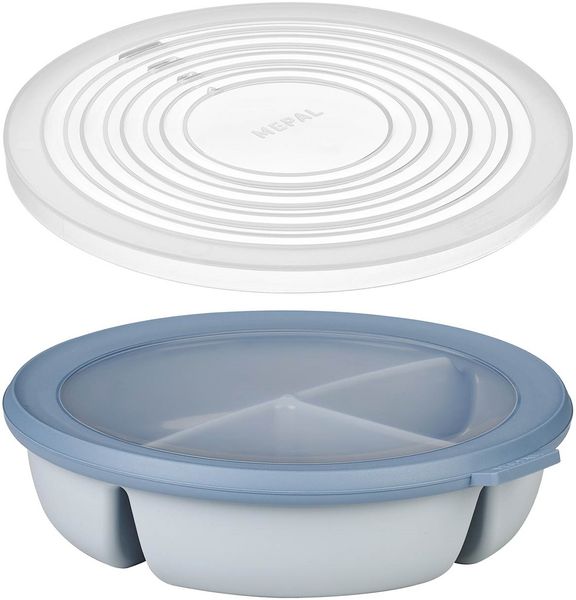 Mepal | Bento-Schüssel Starter-Set | inkl. Mikrowellendeckel | Multischale mit 3 Fächern | rund Cirqula | Frischhaltedose luftdicht | Meal-Prep-Boxen & Vorratsdosen | Nordic Blue