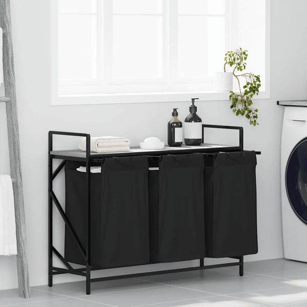 vidaXL Wäschekorb 3 Fächer mit Ablage Grau Sonoma 859063