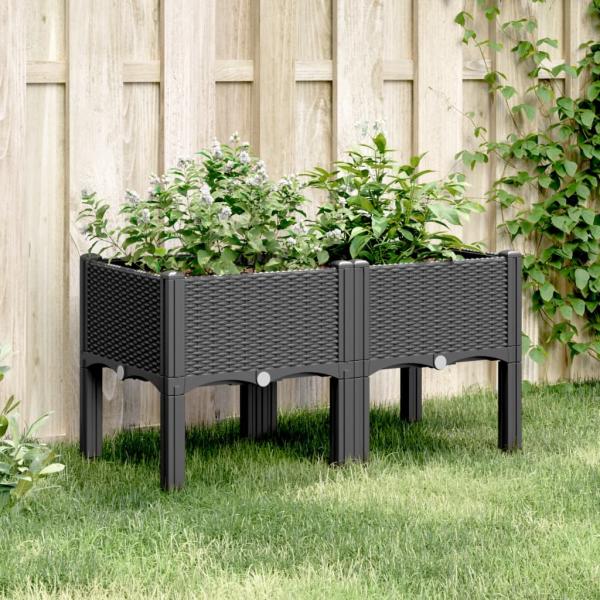 vidaXL Pflanzkasten mit Beinen Schwarz 80x40x42 cm PP 367893