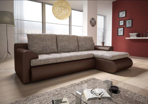 Ecksofa Santi - Polsterecke L-Form, Schlafsofa mit Bettkasten, Sofa mit Schlaffunktion, Couch (Braun + Beige (Madryt 128 + Berlin 03), Ecksofa Rechts)