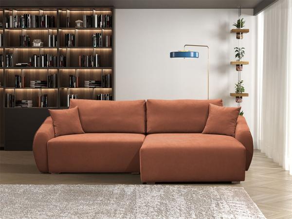 Ecksofa Designersofa Sofa ELISE in Stoff Wind Ziegelrot Ottomane Rechts