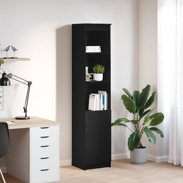 Highboard, BuffetSchrank, Büroschrank Schwarz Eichen-Optik 37,5x35x180 cm Holzwerkstoff