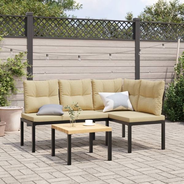 vidaXL Gartenbänke mit Kissen 2 Stk. Schwarz Pulverbeschichteter Stahl 4008563