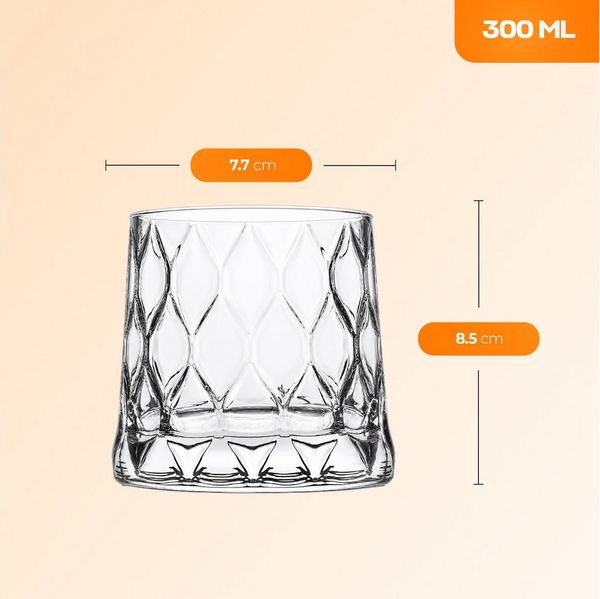 Pasabahce Gläser-Set Leafy Whiskeyglas, 4-tlg, Glas, ideal für Whisky, Bourbon & Cocktails, 300ml, 4er Set