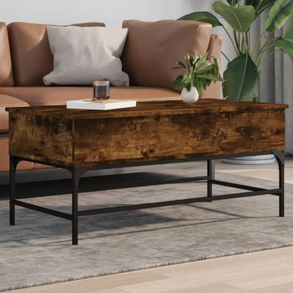 vidaXL Couchtisch Räuchereiche 100x50x45 cm Holzwerkstoff und Metall 845398