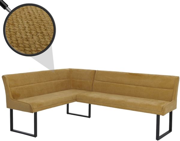 Eckbank HWC-O81, Esszimmerbank Bank, Öko-Tex (310g/m²) Chenille Stoff/Textil Metall 159x210 cm ~ senfgelb